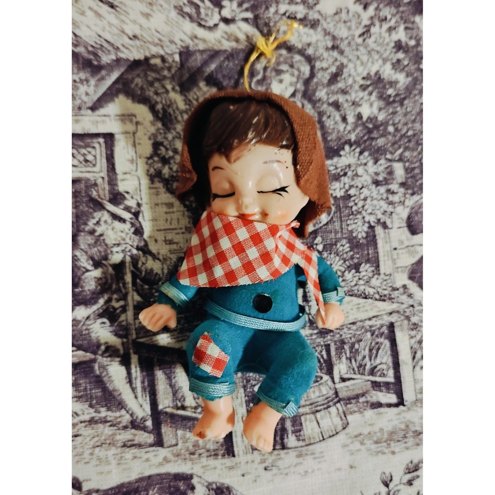 Vintage Christmas Ornament Farm Little Boy Blue Sleeping In The Hay Japan 1950s